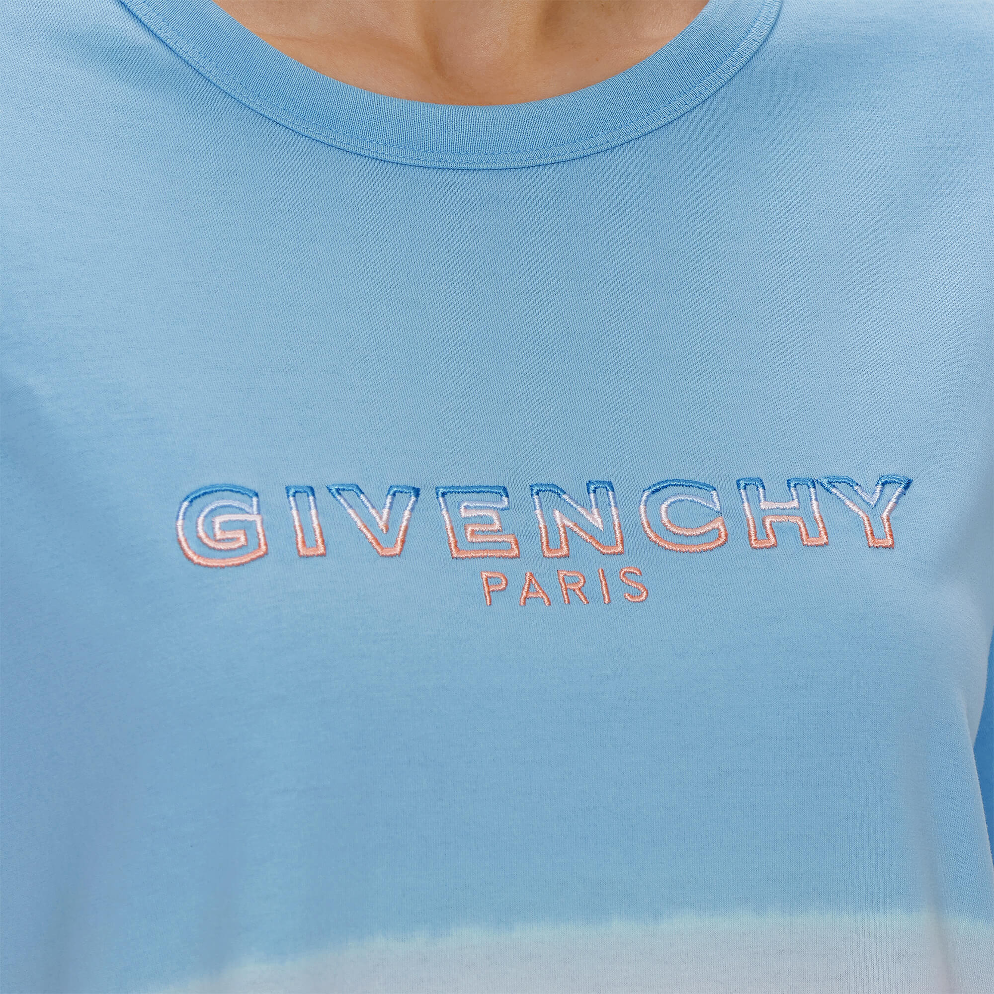 Givenchy - Blue&Pink Cotton Givenchy Logo Detail Tshirt